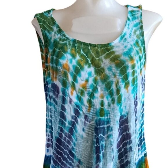 Vtg Women's Dress Hippie Sleeveless Tie-Dye Free Size By S.R. Fashion 100% Rayon - Picture 2 of 5